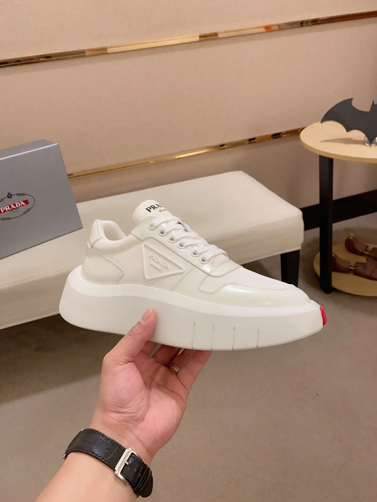 Prada Cloudbust White Leather Chunky Platform Lifestyle Sneakers 4