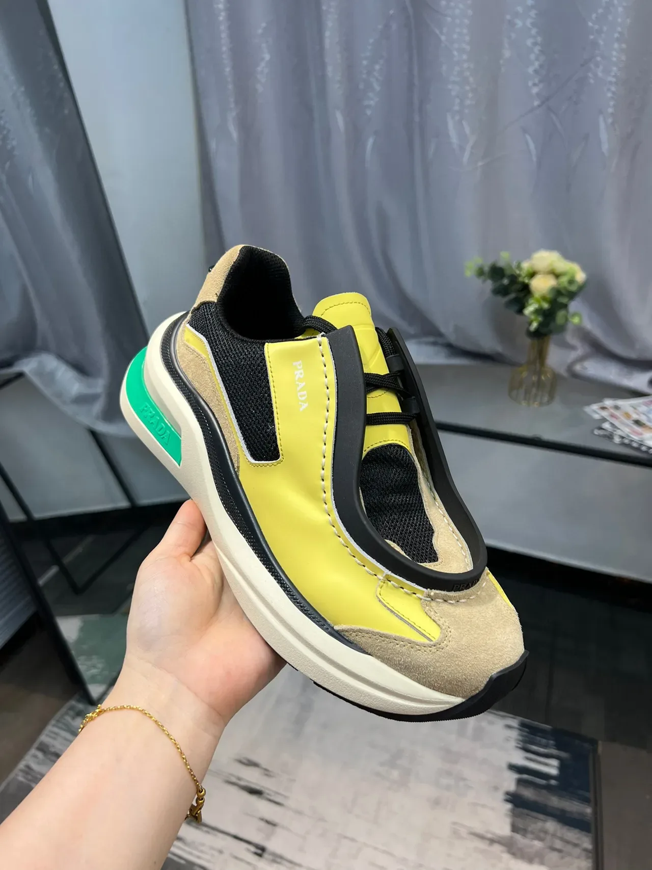 Prada Cloudbust Yellow Black Beige Green Chunky Sneakers 6
