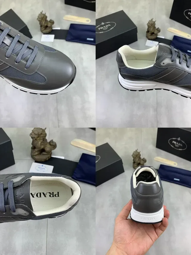 Prada Dark Gray and Navy Mesh Leather Sneakers 3