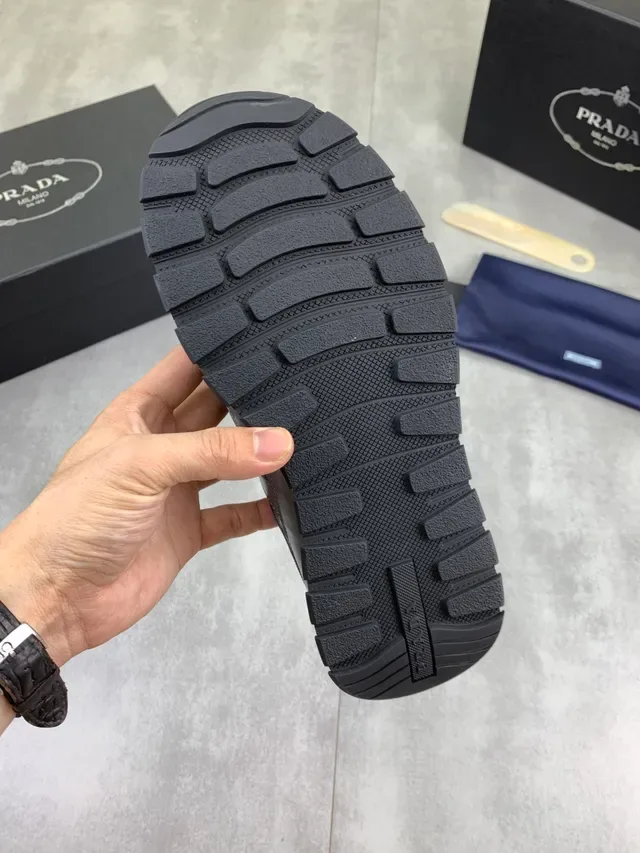 Prada Dark Gray and Navy Mesh Leather Sneakers 4