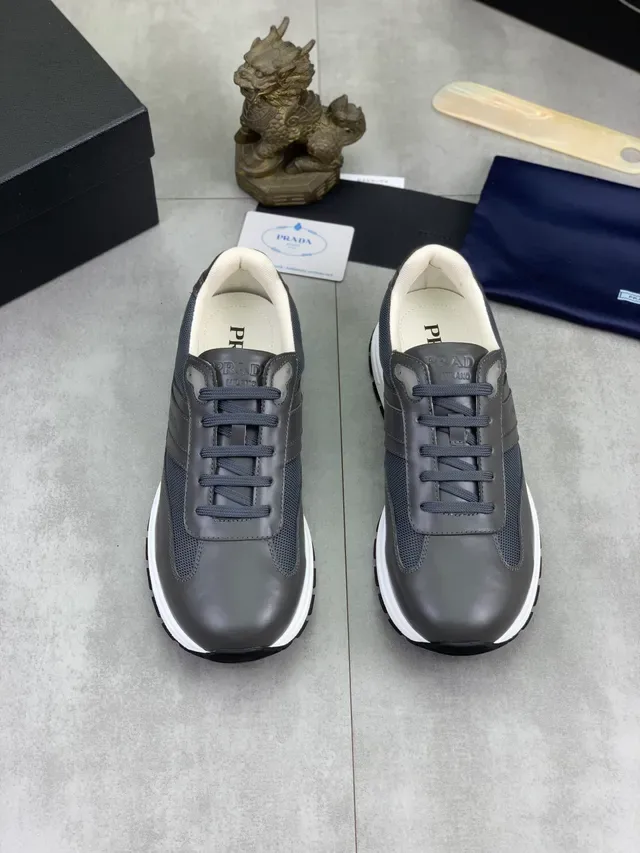 Prada Dark Gray and Navy Mesh Leather Sneakers 5