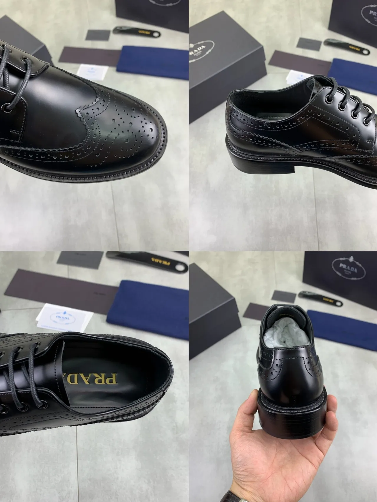 Prada Full-Brogue Wingtip Black Leather Brogues 2