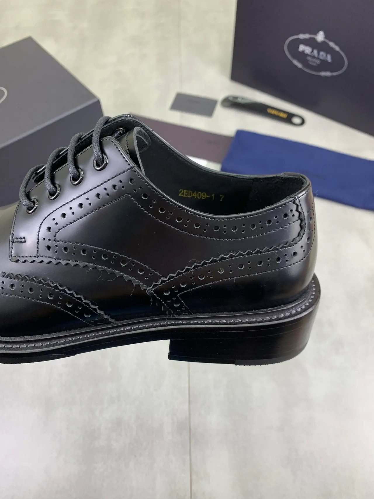 Prada Full-Brogue Wingtip Black Leather Brogues 4