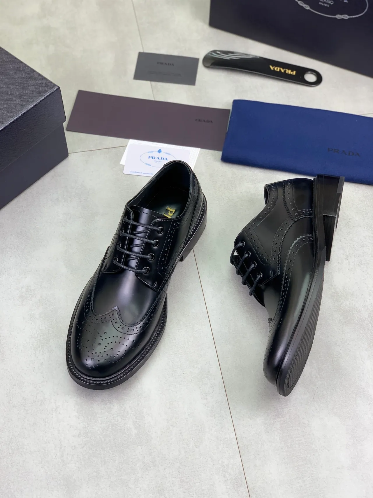 Prada Full-Brogue Wingtip Black Leather Brogues 5