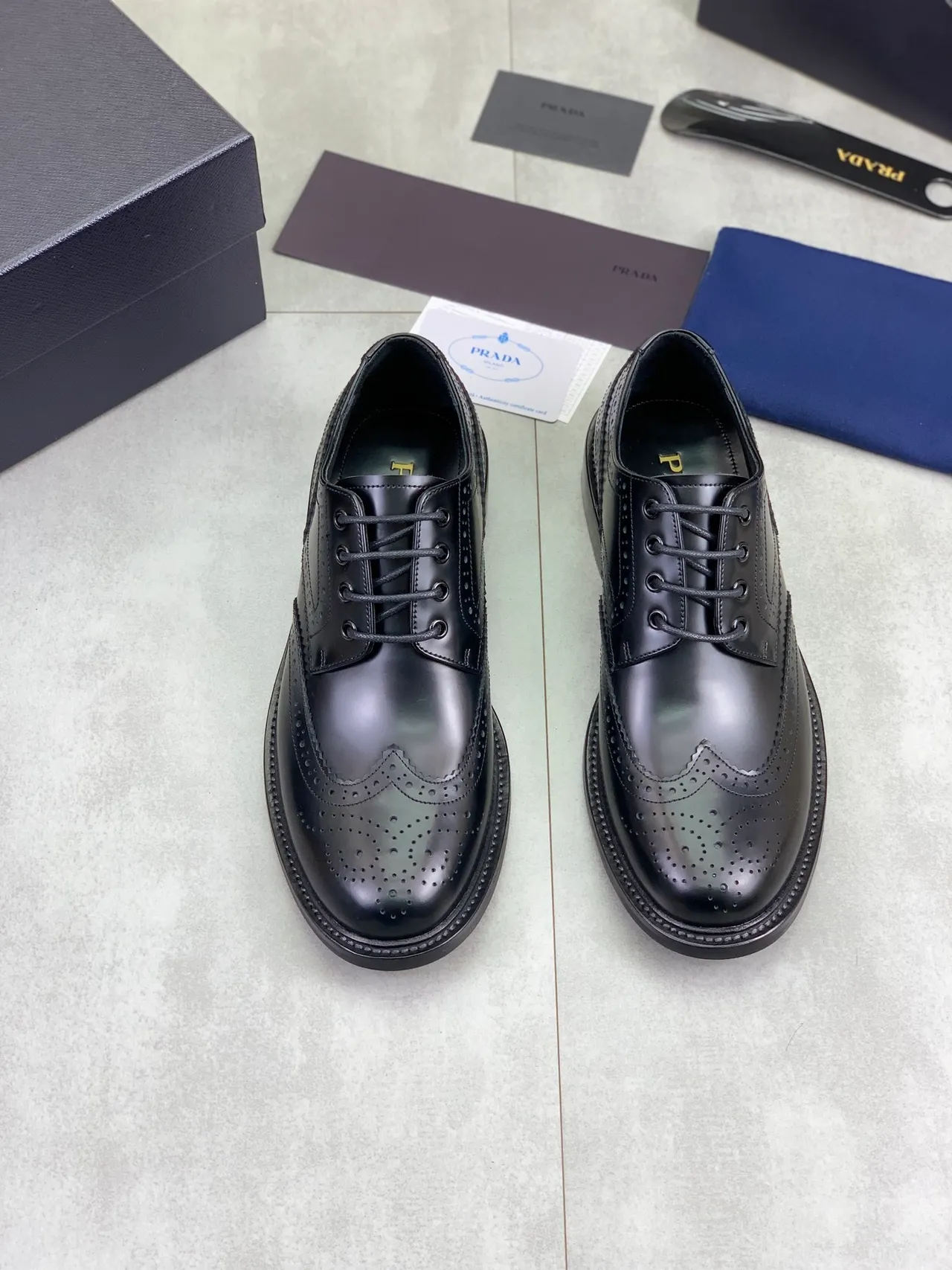 Prada Full-Brogue Wingtip Black Leather Brogues 6