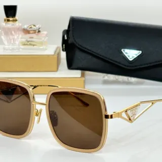 Prada Gold Brown Square-Frame Metal Sunglasses