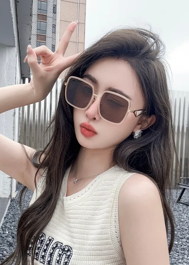 Prada Gold Brown Square-Frame Metal Sunglasses 3