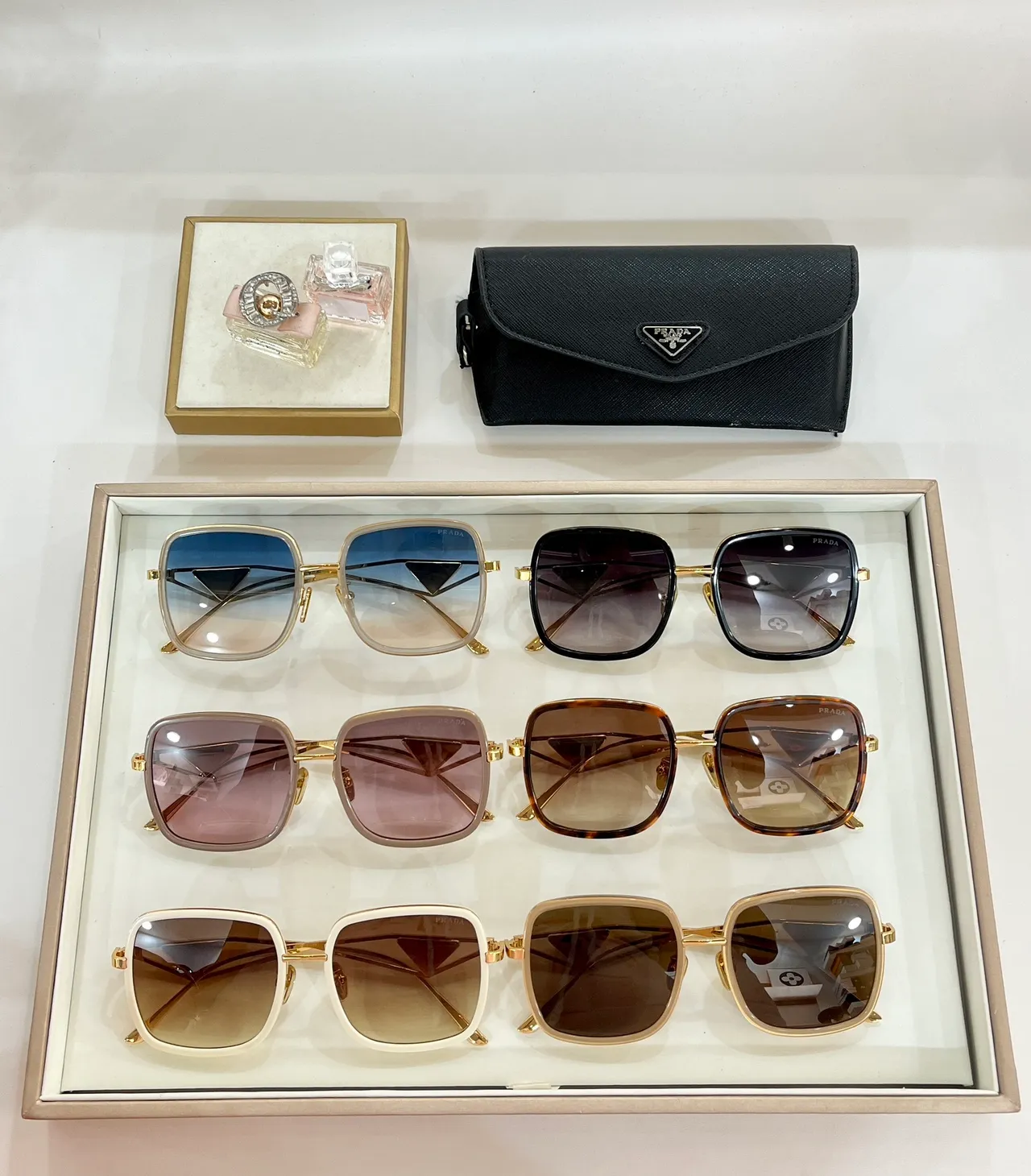 Prada Gold Brown Square-Frame Metal Sunglasses 4