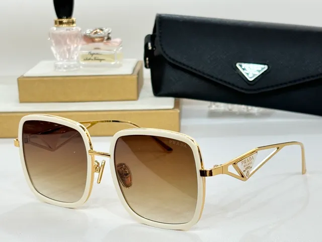 Prada Gold Brown Square-Frame Metal Sunglasses 5