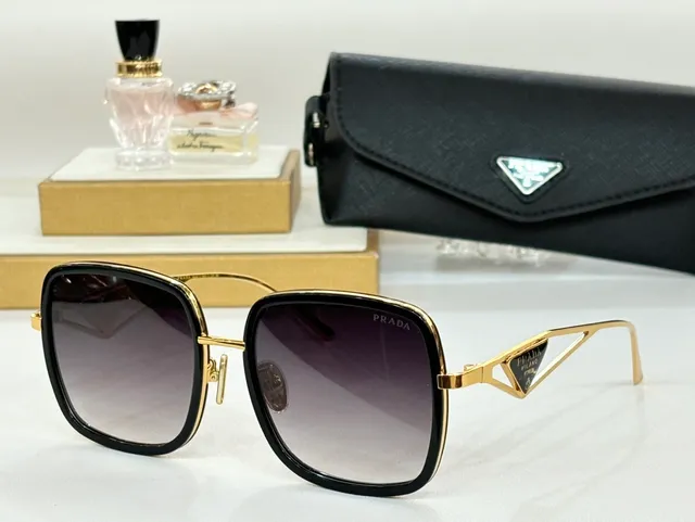 Prada Gold Brown Square-Frame Metal Sunglasses 7