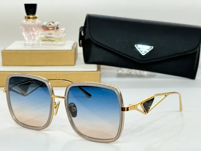 Prada Gold Brown Square-Frame Metal Sunglasses 8