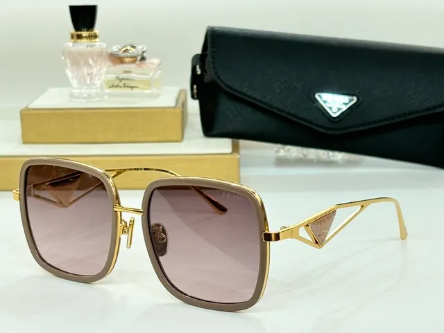 Prada Gold Brown Square-Frame Metal Sunglasses 9