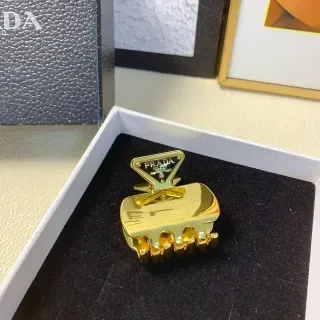 Prada Gold Metal Triangular Logo Plaque Brooch