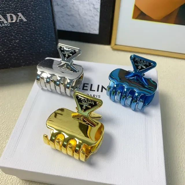 Prada Gold Metal Triangular Logo Plaque Brooch 3