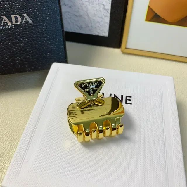 Prada Gold Metal Triangular Logo Plaque Brooch 5