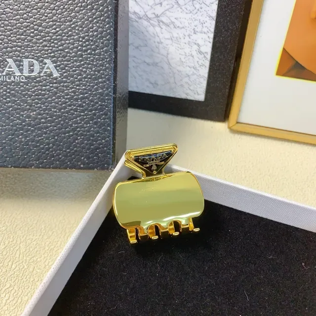 Prada Gold Metal Triangular Logo Plaque Brooch 6