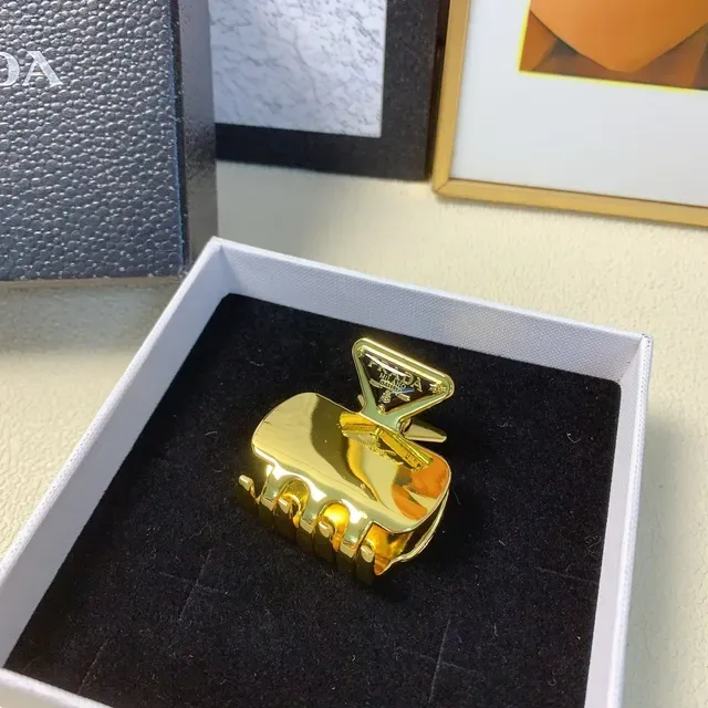 Prada Gold Metal Triangular Logo Plaque Brooch 7