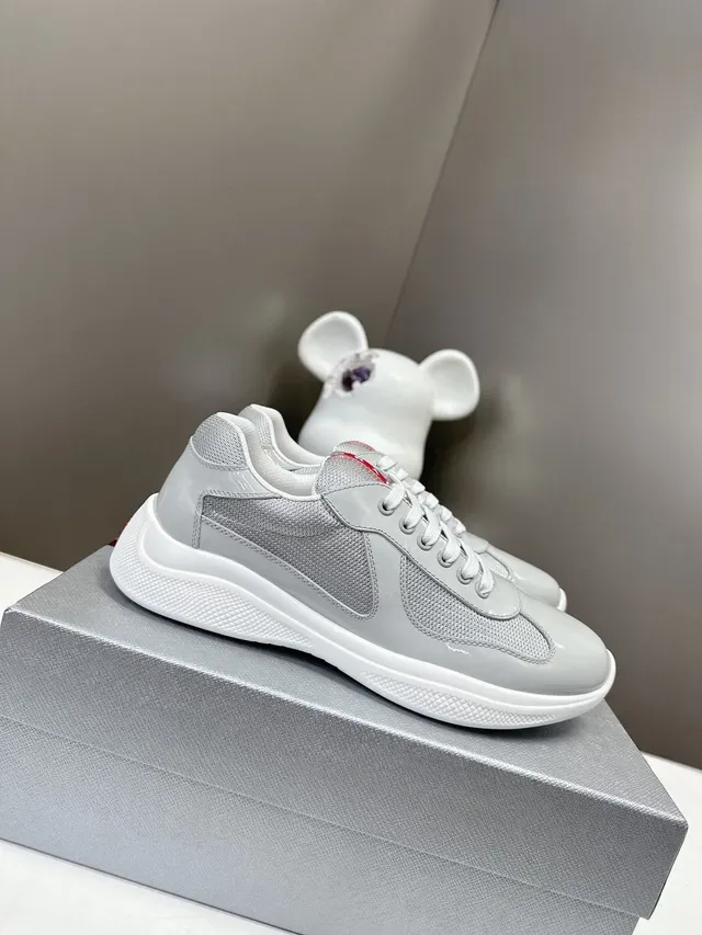 Prada Gray Red Glossy Patent Toe Cap Mesh Side Panels Lifestyle Sneakers 2