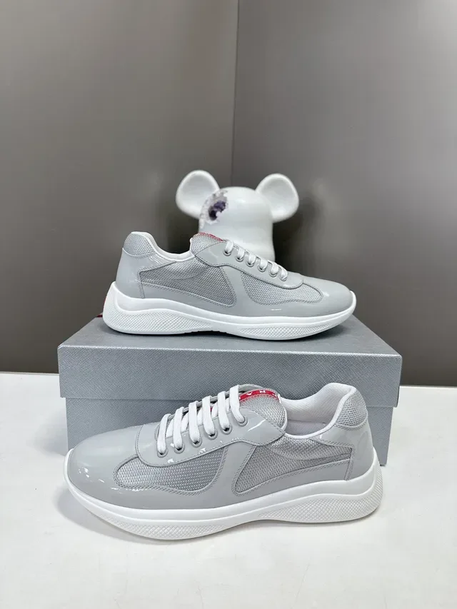 Prada Gray Red Glossy Patent Toe Cap Mesh Side Panels Lifestyle Sneakers 3