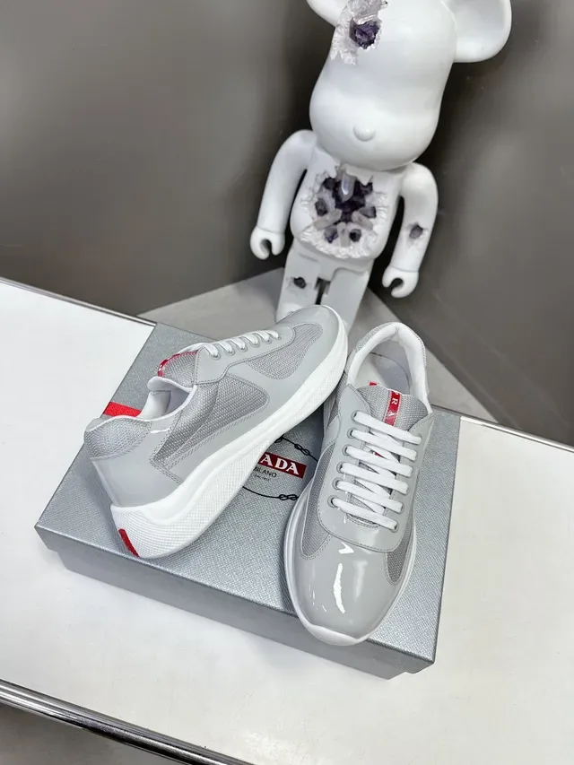 Prada Gray Red Glossy Patent Toe Cap Mesh Side Panels Lifestyle Sneakers 4
