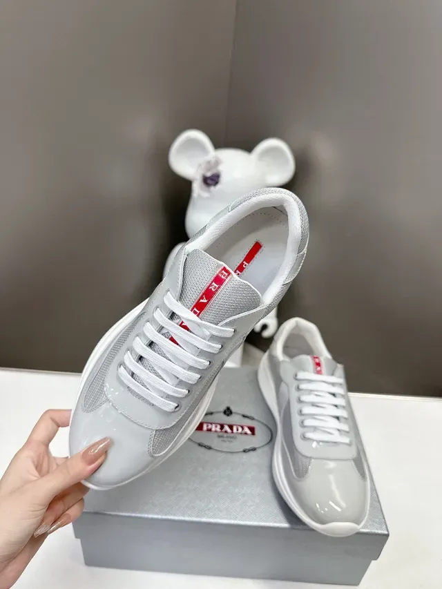Prada Gray Red Glossy Patent Toe Cap Mesh Side Panels Lifestyle Sneakers 5
