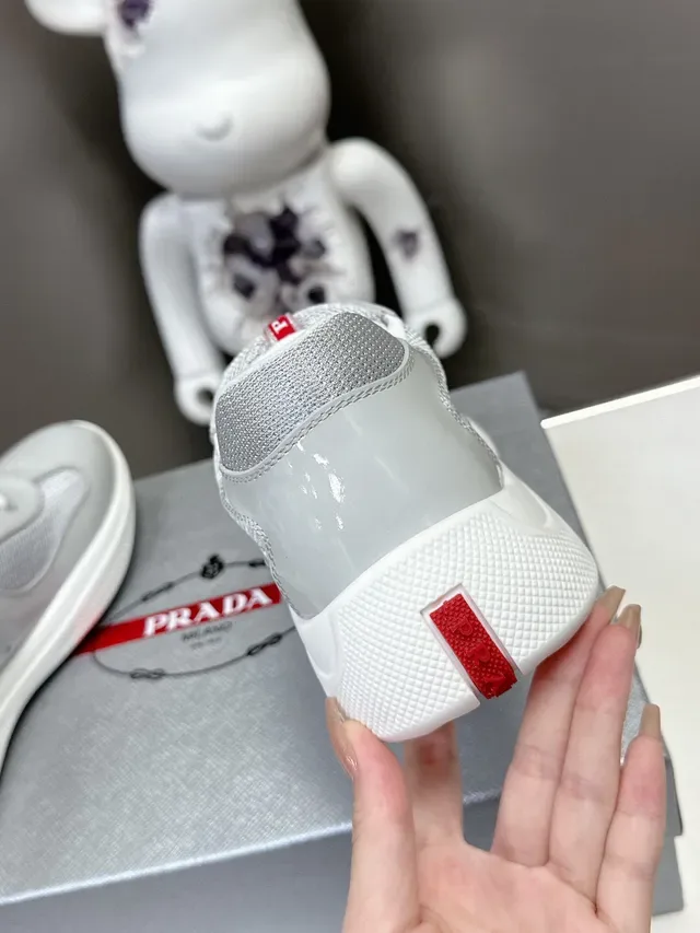 Prada Gray Red Glossy Patent Toe Cap Mesh Side Panels Lifestyle Sneakers 7