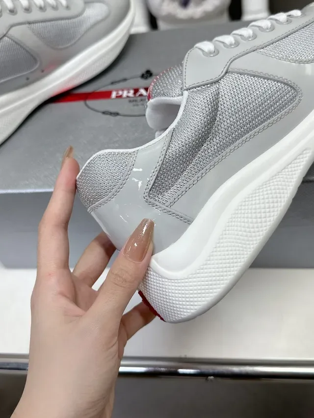 Prada Gray Red Glossy Patent Toe Cap Mesh Side Panels Lifestyle Sneakers 8