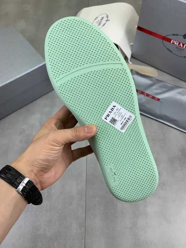 Prada Green Monochromatic Mint Smooth Leather Upper Lifestyle Sneakers 3