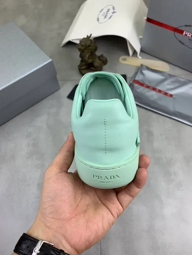 Prada Green Monochromatic Mint Smooth Leather Upper Lifestyle Sneakers 4