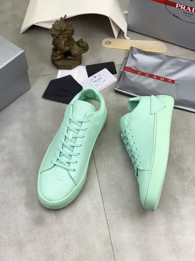 Prada Green Monochromatic Mint Smooth Leather Upper Lifestyle Sneakers 6