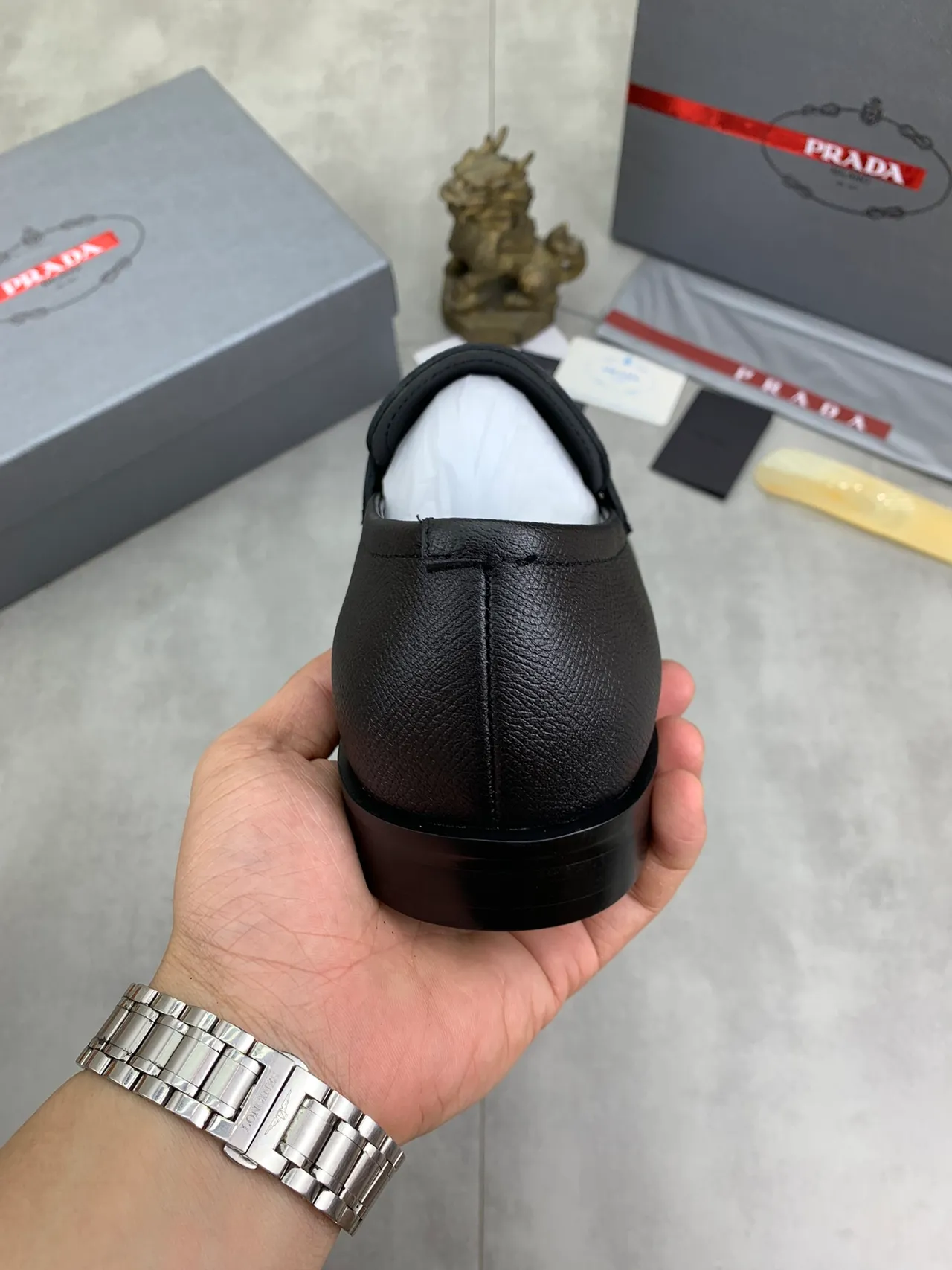 Prada Horsebit Loafer Black Textured Leather Loafers 2