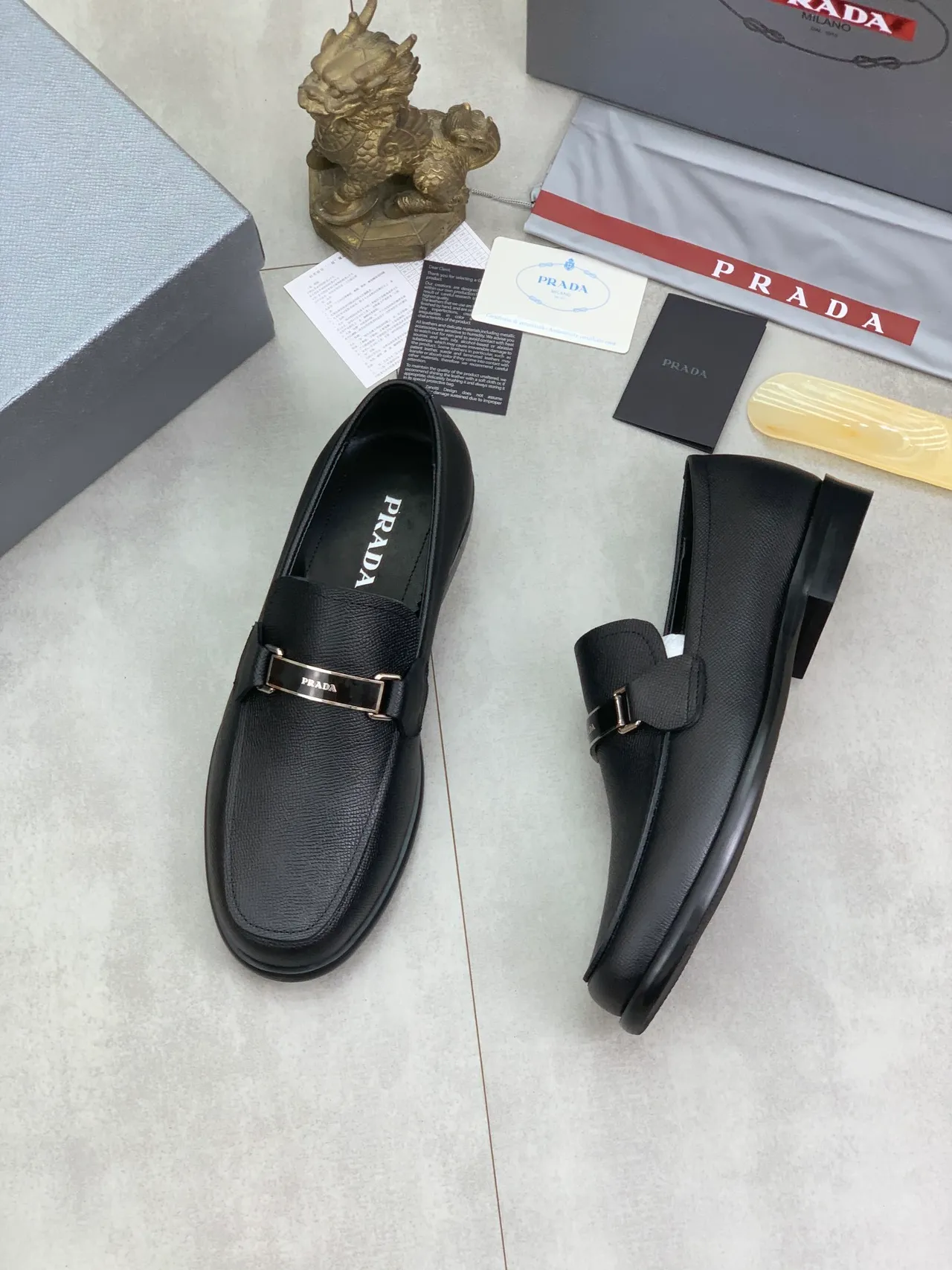 Prada Horsebit Loafer Black Textured Leather Loafers 4