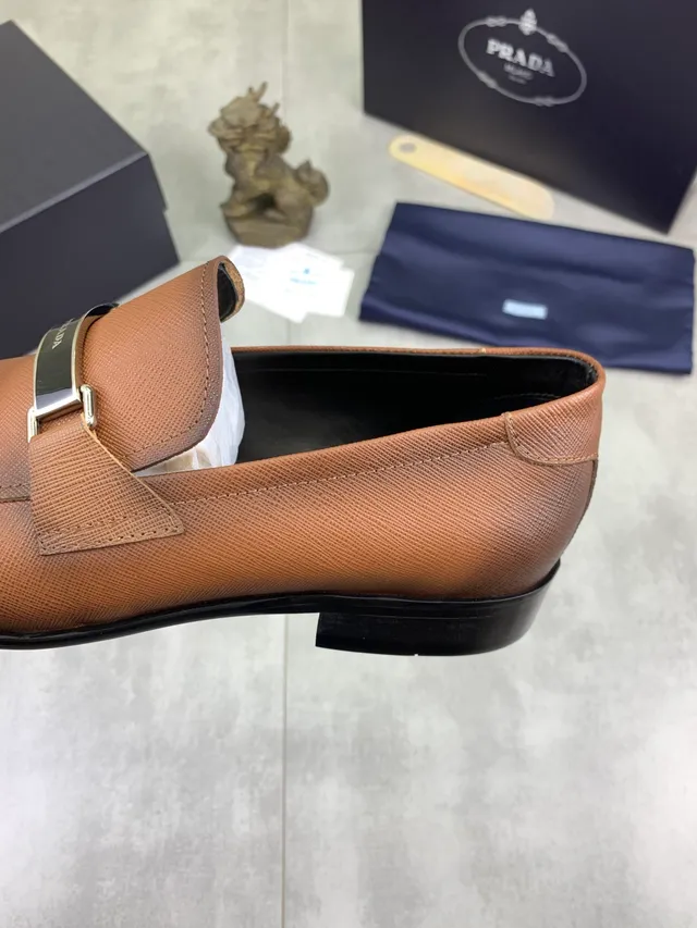 Prada Horsebit Loafer Brown Saffiano Leather Loafers 5