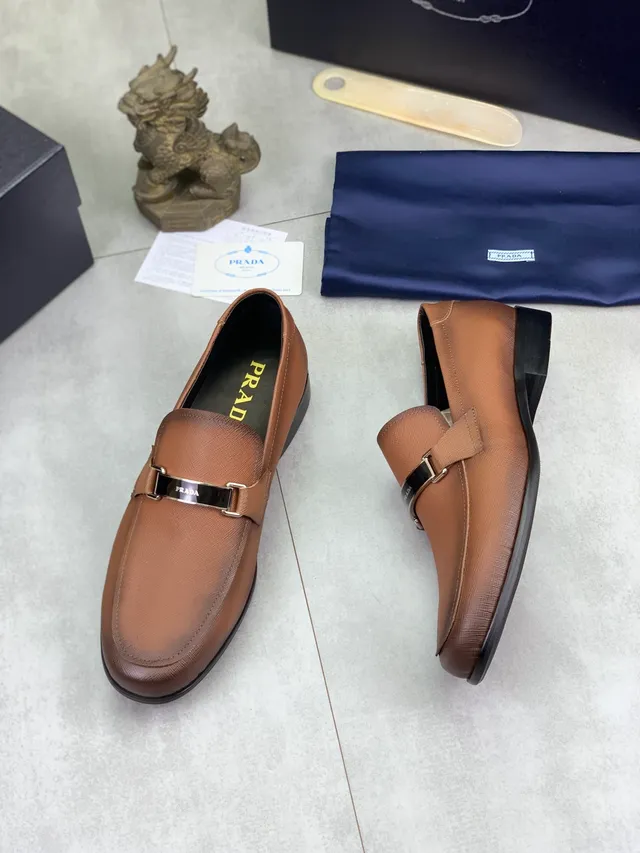 Prada Horsebit Loafer Brown Saffiano Leather Loafers 6