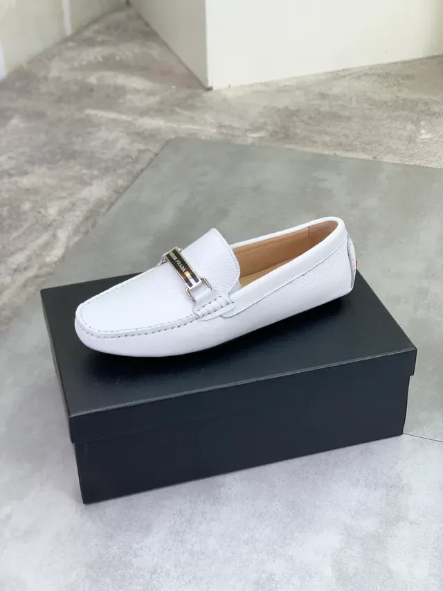 Prada Horsebit Loafer White Pebbled Leather Loafers 4