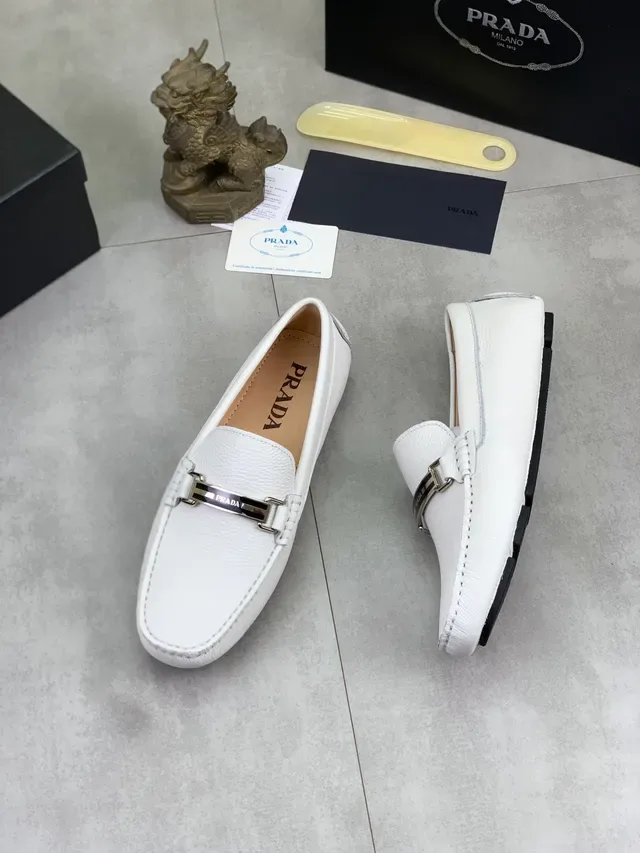 Prada Horsebit Loafer White Pebbled Leather Loafers 5