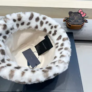 Prada Leopard-Print Faux Fur Beret