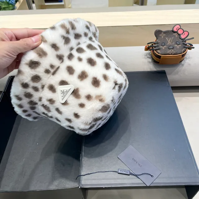 Prada Leopard-Print Faux Fur Beret 9