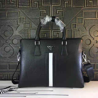 Prada Linea Rossa Black White Pebbled Leather Racing Stripe Boston Bag