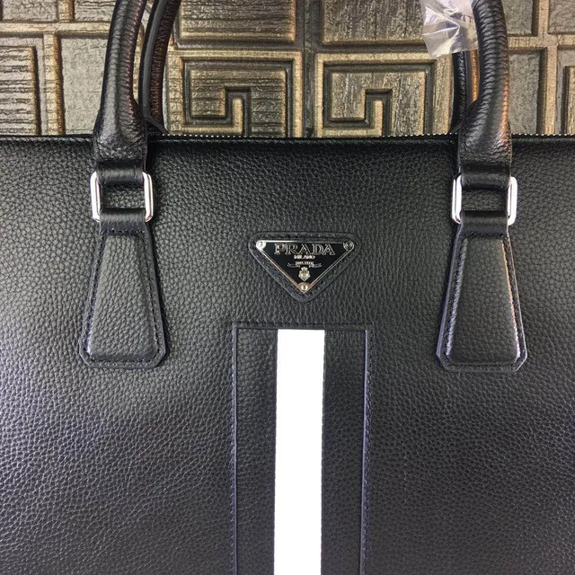 Prada Linea Rossa Black White Pebbled Leather Racing Stripe Boston Bag 4