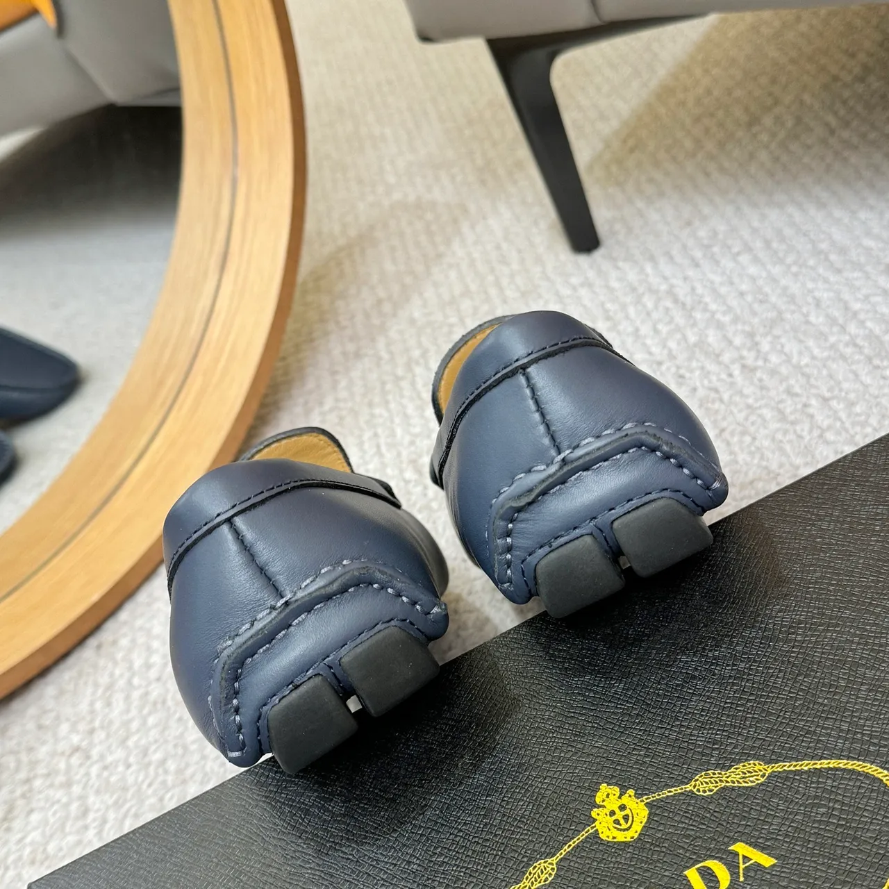 Prada Loafer Navy Beige Leather Square Toe Loafer 9