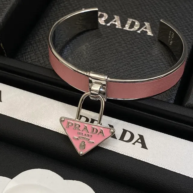 Prada Lock Bracelet Pink and Blue Leather Cuff Bracelets 2