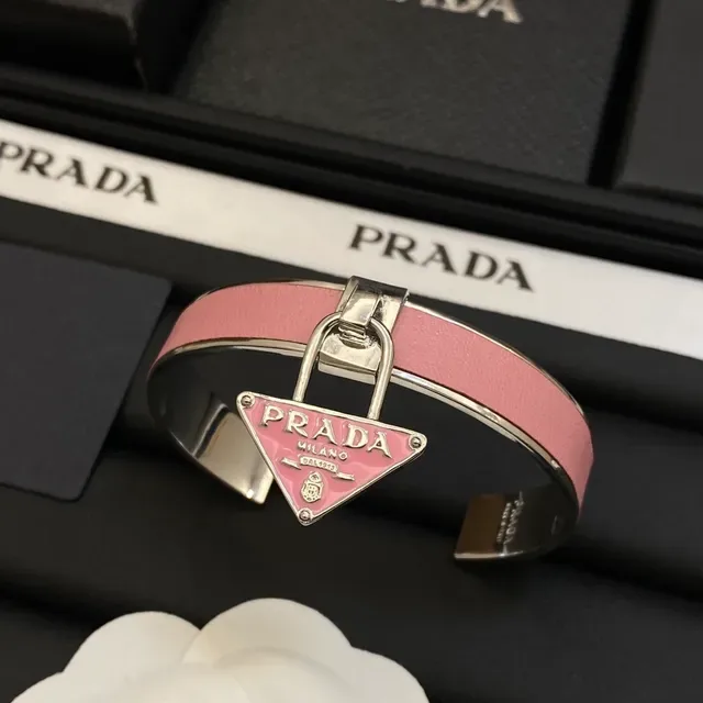 Prada Lock Bracelet Pink and Blue Leather Cuff Bracelets 3