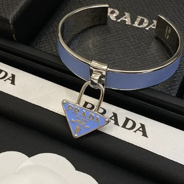Prada Lock Bracelet Pink and Blue Leather Cuff Bracelets 5