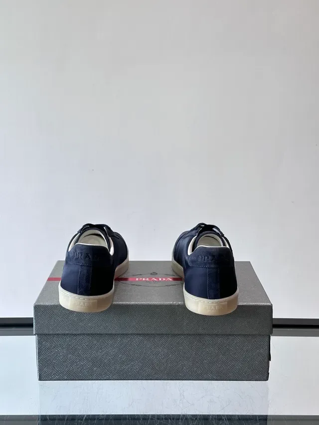 Prada Navy Beige Mixed-Material Upper Suede And Nylon Construction Lifestyle Sneakers 3