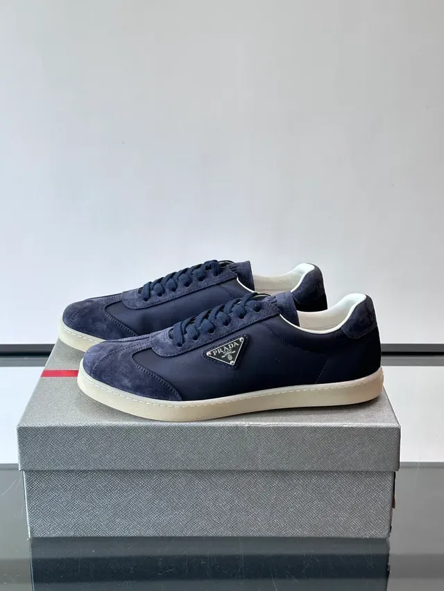 Prada Navy Beige Mixed-Material Upper Suede And Nylon Construction Lifestyle Sneakers 5