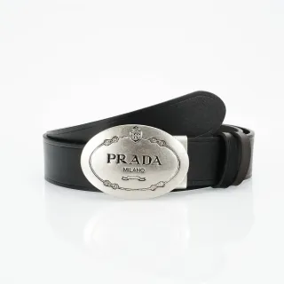 Prada Oval Buckle Black Leather Belt