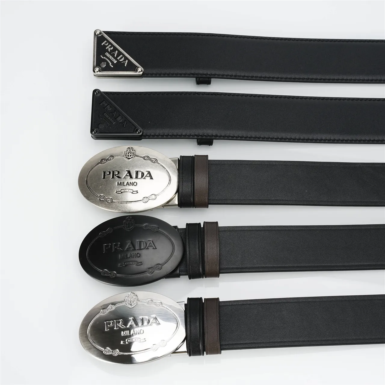 Prada Oval Buckle Black Leather Belt 2