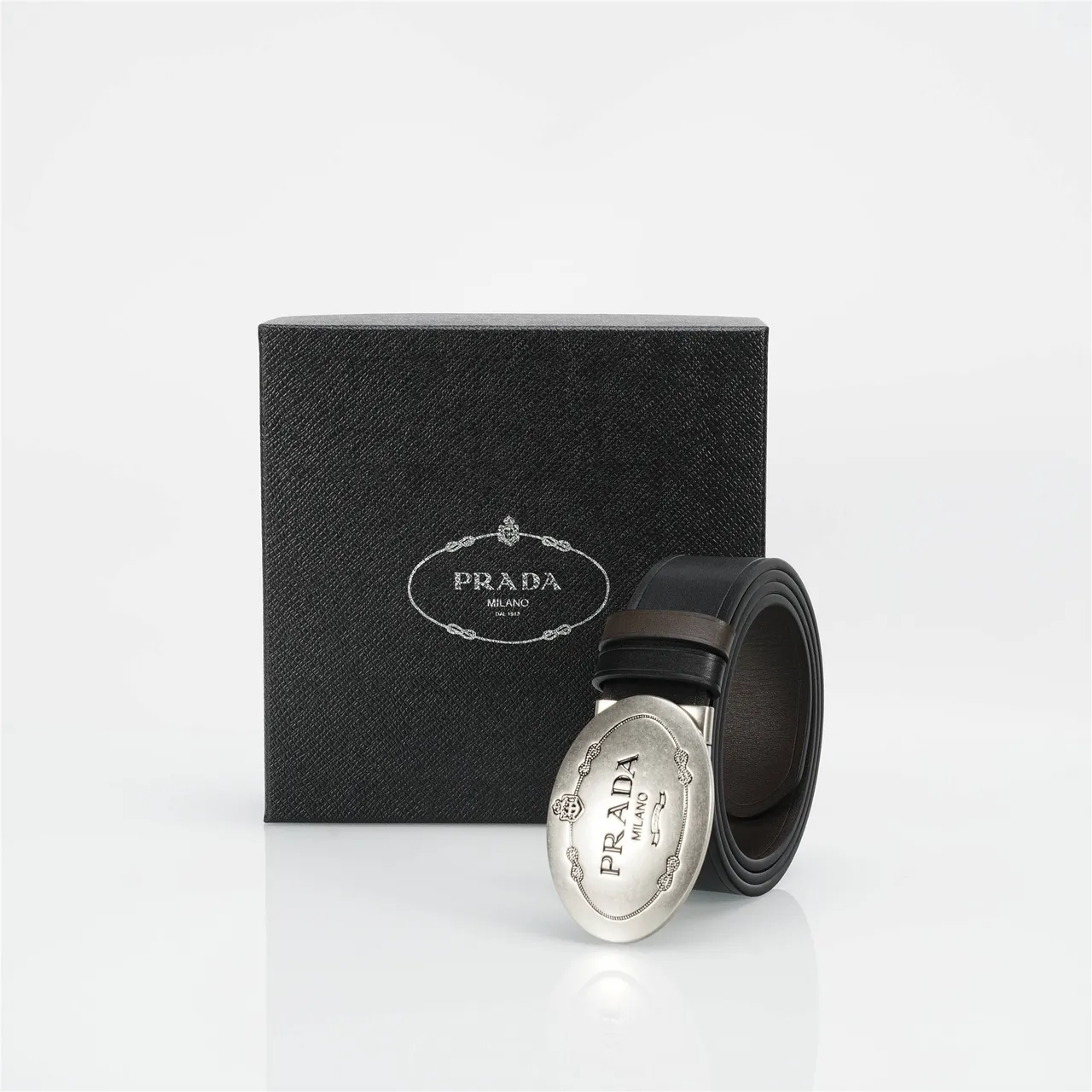 Prada Oval Buckle Black Leather Belt 5