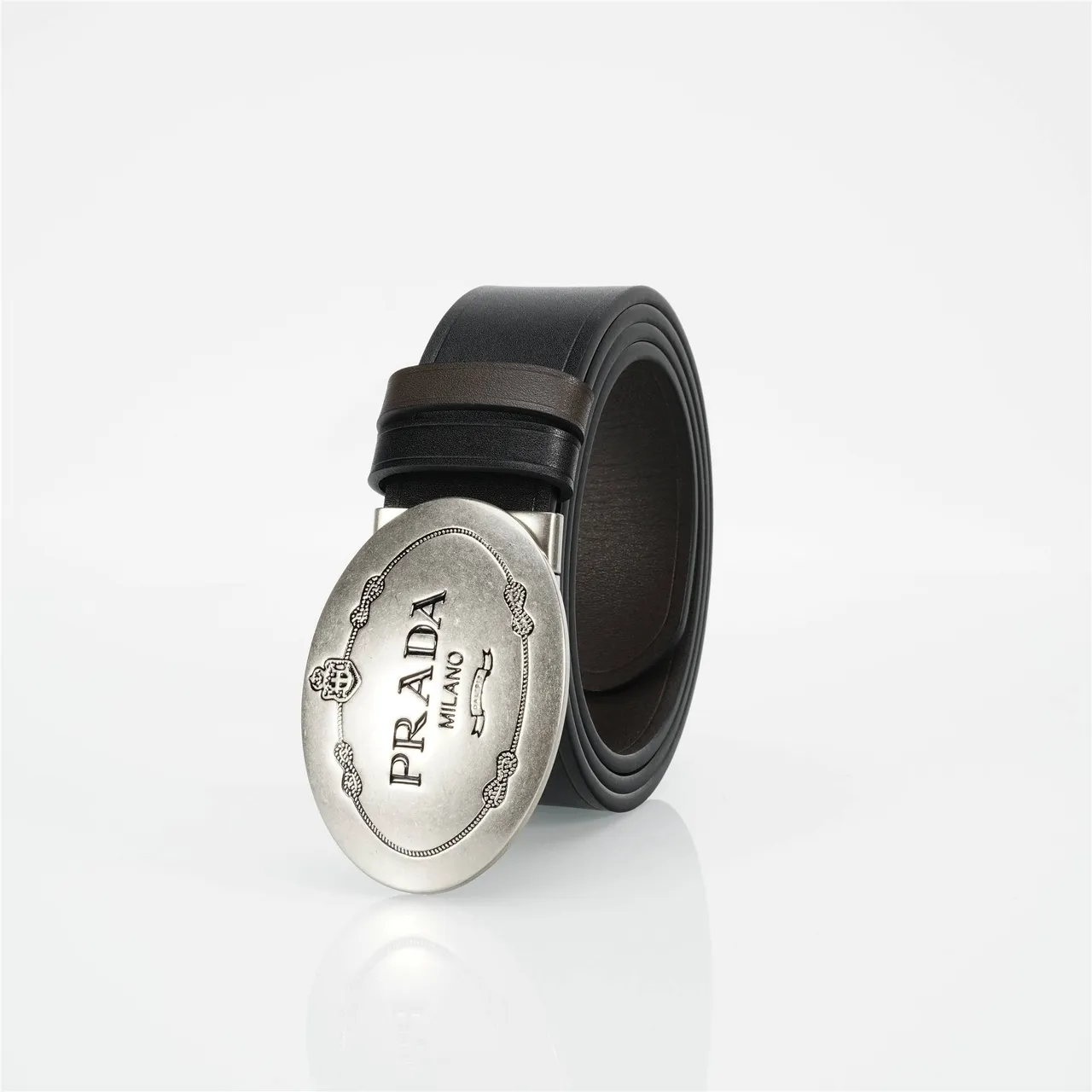 Prada Oval Buckle Black Leather Belt 6